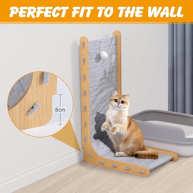 Cat Scratcher for Indoor, 26.8 Inch L Shape Cat Scratching Board, Felt Cat Scratchers Pads with Ball Toy(Grey)
