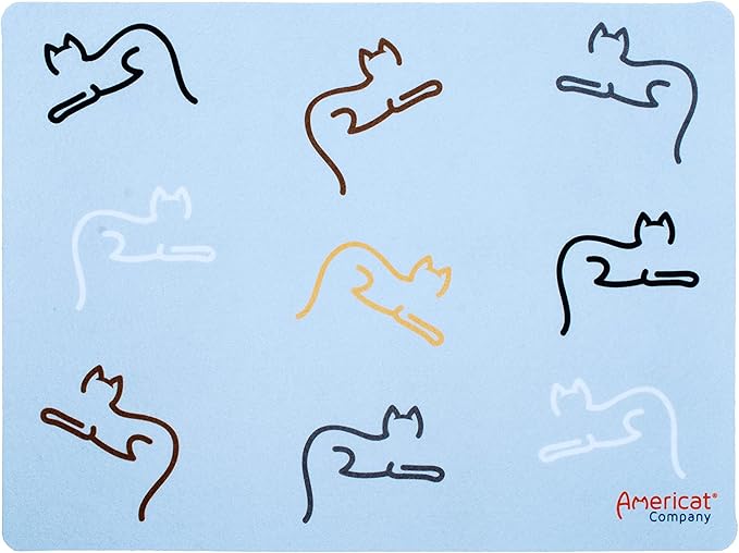 Cat Feeding Mat by Americat for Cat Food & Water Bowls – Machine Washable, Waterproof, No-Slip & Made in USA Cat Placemat – Protect Floors from Messy Eaters & Drinkers – 16 x 12 Inches (Cats)