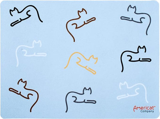 Cat Feeding Mat by Americat for Cat Food & Water Bowls – Machine Washable, Waterproof, No-Slip & Made in USA Cat Placemat – Protect Floors from Messy Eaters & Drinkers – 16 x 12 Inches (Cats)