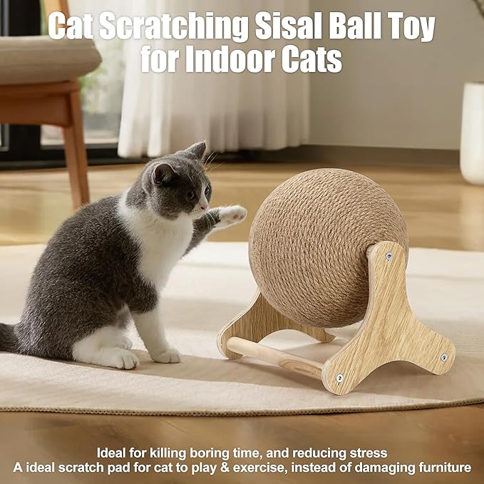Outamateur Cat Scratcher Ball Toy, Sisal Cat Scratching Ball with Stable Stand, Interactive Exercise Toy for Small Pet Interactive Exercise and Play