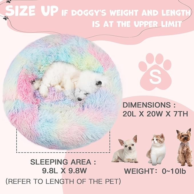 Himax Small Dog Bed, Fluffy Dog Bed with Blanket Attached, Cat Bed Washable, Multi-Colored (20"/26"/35")…