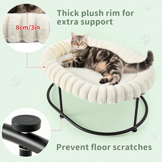 Sunhoo Elevated Cat Bed for Indoor Cats Raised Kitten Hammock Large High Puppy Cot Off Floor Self-Supporting Small Pet Chair with Metal Frame Washable Cushion Easy Assembly 23 * 17 * 8.3 in (White)