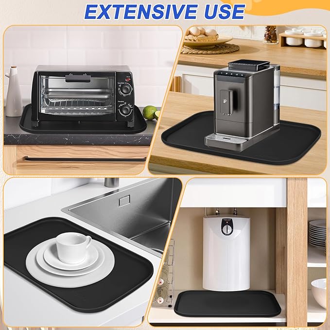 Silicone Pet Feeding Mat with Raised Edge for Food and Water, Dog Bowl Mats, Cat Bowls Placemat with High Lip for Floor Waterproof, Rubber Tray for Cats and Dogs 24 x 16 x0.8 Black