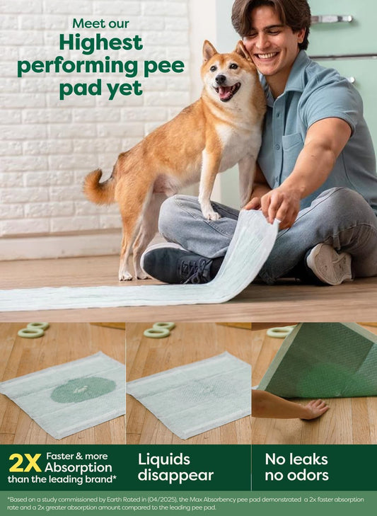 Earth Rated Max Absorbency Puppy Pee Pads for Dogs Absorbs 2X Faster & 2X More, Leak-Proof Odor-Free Potty Training Wee Wee Pad, Unscented, 3XL, 36” x 36”, 24 Count