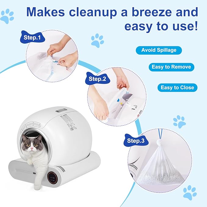 Cat Litter Bags 100 Pack, Thickened cat litter box liners, Leakproof Poop Bags & Waste Bags - Ultimate Odor Control and Leakproof Design,5 Rolls Drawstring Trash Bags for Automatic Litte(18x20inches）