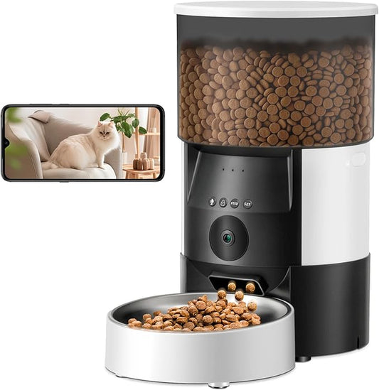 Automatic Cat Feeder with Camera, 2.4Ghz WiFi Timed Dog Food Dispenser with APP Control, 3L Auto Dry Food Feeders for Pets with HD Video, 1-8 Meals/Day, 10s Voice Recorder (Camera and WiFi)