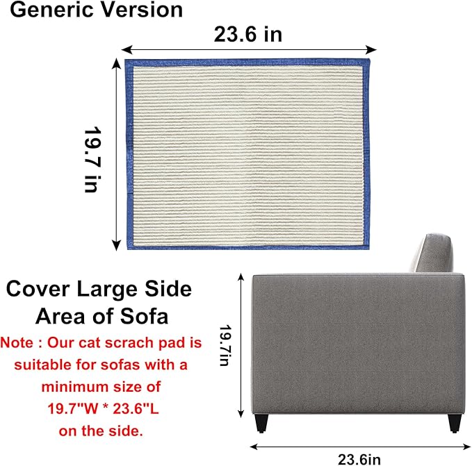 Cat Scratch Furniture Protector with Natural Sisal for Protecting Couch Sofa Chair Furniture 19.7’’H*23.6’’W (Dark Blue, Right Hand)
