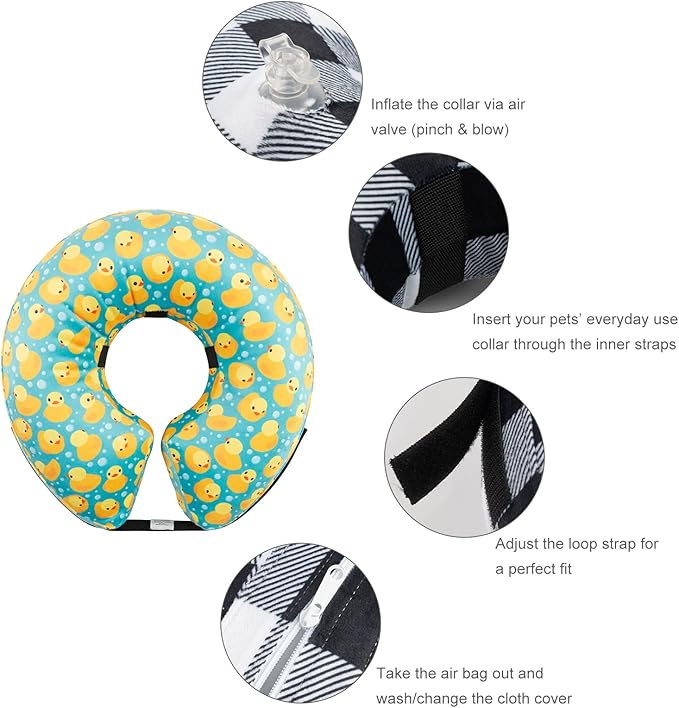 CuteBone Inflatable Dog Cone with Removable Soft Fleece Covers for Small/Medium/Large Dogs and Cats Neck Donut Collar After Surgery GWB04L