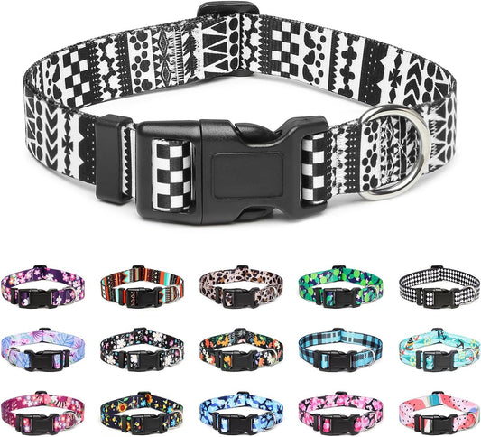 Mercano Adjustable Dog Collar - Special Design Patterns, Soft Nylon Comfortable Durable Pet Collar for Small Medium Large Dogs (M, Black White A)