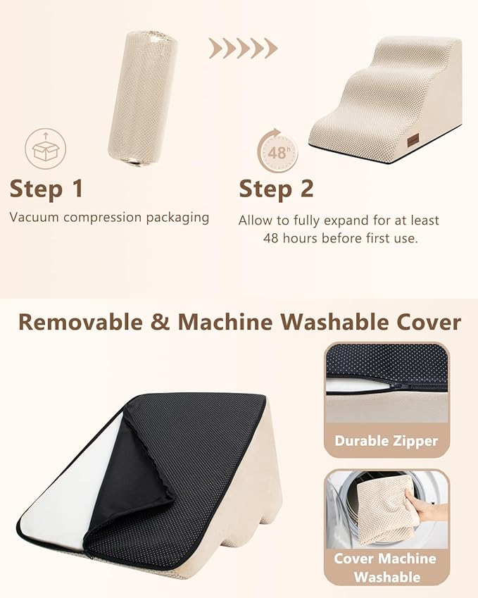 Dog Stairs for Small Dogs,3 Step Dog Ramp for Couch and Bed,Pet Stairs with Non-Slip Bottom for Old Cats,Indoor Pet Steps,Comfort,Durable,15.4" H