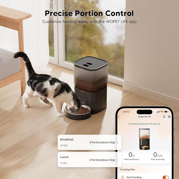 WOPET Automatic Cat Feeder, WiFi Automatic Dog Feeder with APP Control for Slow Feeding, Cat Food Dispenser with 10S Voice Record, Up to 10 Meals Per Day for Cats and Dogs