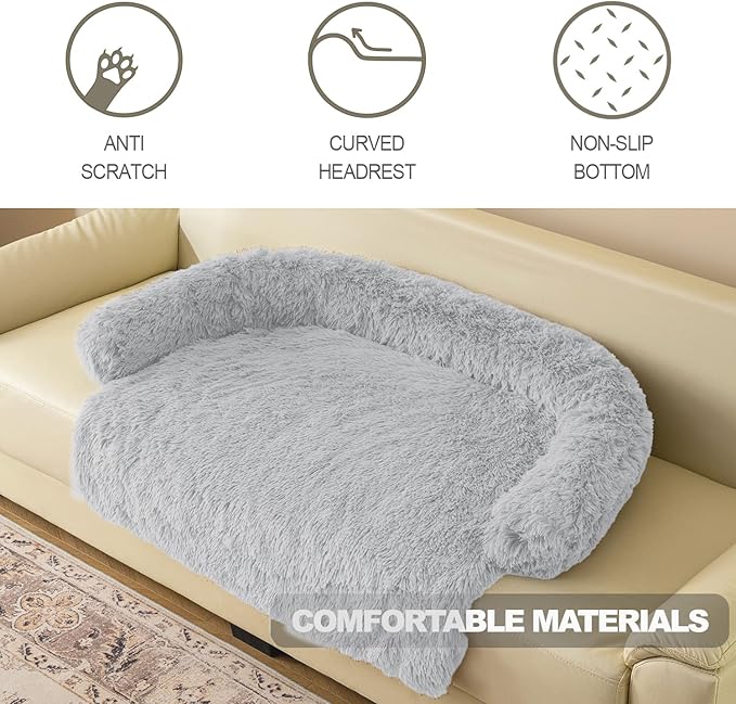 Calming Dogs/Cats Bed Mats, Dog Pad Washable Removable Couch Cover, Plush Long Fur Mat for Pets, Waterproof Lining, Perfect for Small, Medium and Large Dogs and Cats (Light Gray, 31"x23")