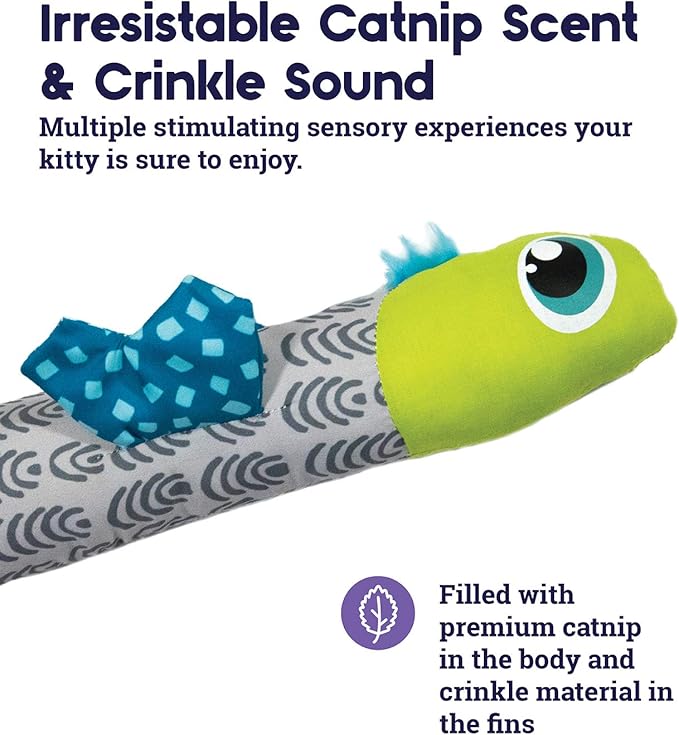 Petstages Catnip Crunch Fish Cat Toy - Bunny Kick Toy for Cats - Crinkle & Catnip-Filled for Wrestling & Play - Durable Polyester Plush for Kittens & Adult Cats