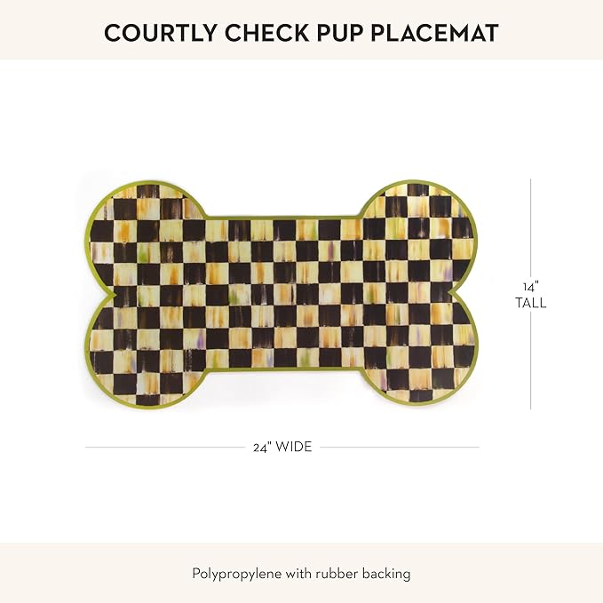 MACKENZIE-CHILDS Pup Placemat, Cute Pet-Food Mat for Dog Bowls and Cat Bowls, Black-and-White Courtly Check