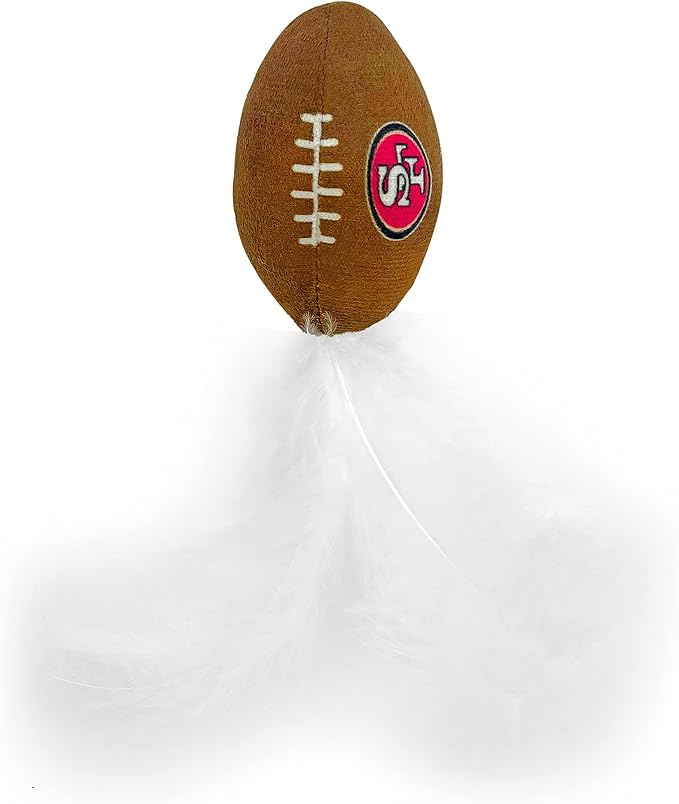 BEST PLUSH CAT TOY NFL SAN FRANCISCO 49ERS Complete Set of 3 piece Cat Toys filled with Fresh Catnip. Includes: 1 Helmet Cat Toy, 1 Football Cat Toy with Feathers & 1 Beer Bottle. Beautiful Team LOGOS
