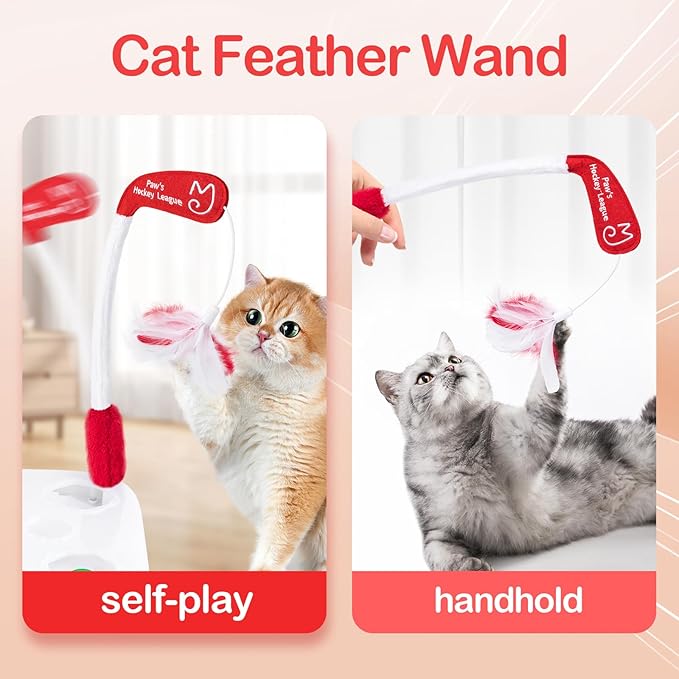 Migipaws 5-in-1 Interactive Cat Toy,Motion Activated Indoor Playset with Automatic Pop Bounce Cat Ball,Detachable Feather Wand, Rechargeable
