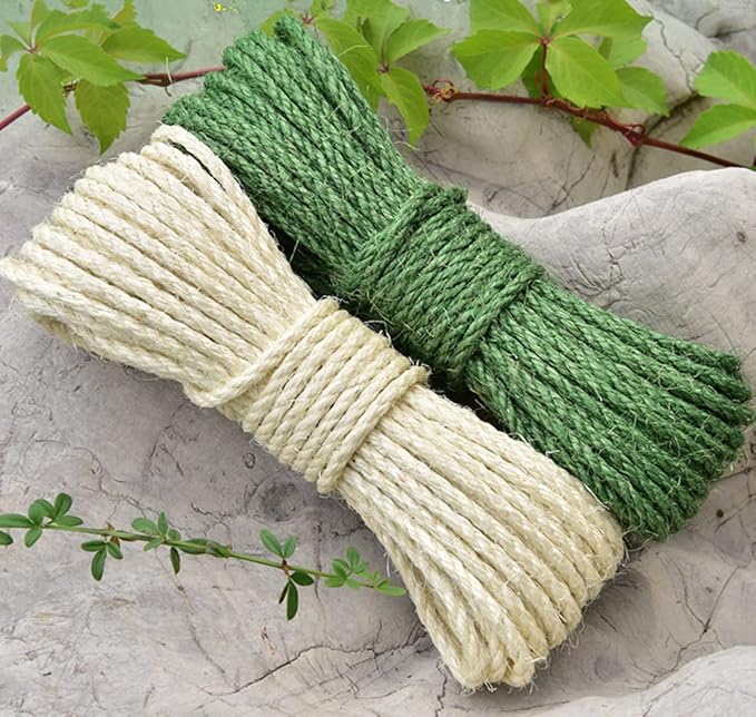 Green Cat Sisal Rope 6mm,JSPYFITS 1/4 inch Premium Durable Unoiled Sisal Twine for Repairing, Recovering or DIY Scratcher, Twisted Fiber Hemp Rope for Cat Tree and Tower (10M/33FT)
