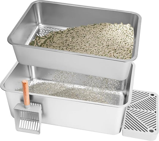 Litter Box – Extra Large 23.5" Odor-Resistant Double-Layer Sifting Design with Leak-Proof Liner, Easy-to-Clean & Durable, Includes Litter Scoop – for Kittens, Seniors & Multiple Cats