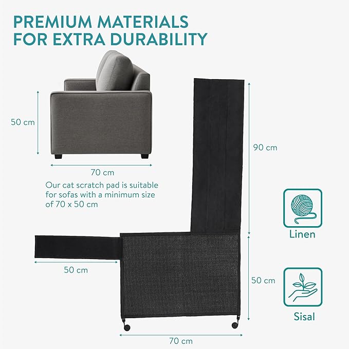 Navaris Cat Scratch Mat Sofa Protector - Natural Sisal Furniture Protector Scratching Pad for Cats - Scratch Carpet for Couch, Sofa, Chair - Left