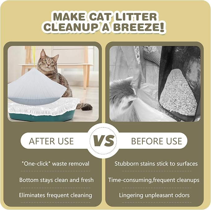 40 Count Jumbo Cat Litter Box Liners - 37“ x 17.7” Extra Large Heavy Duty Drawstring Bags for Pet Cat Litter Tray