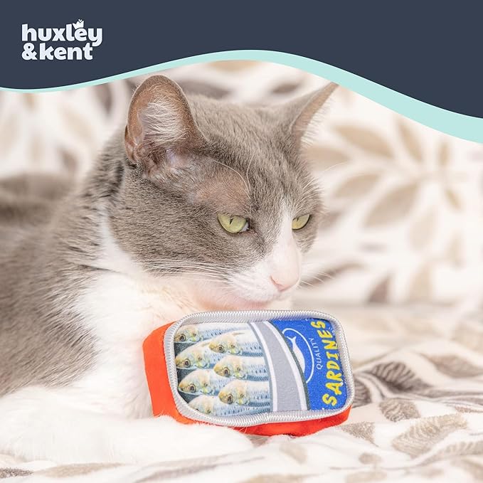 Huxley & Kent Plush Cat Toy - Interactive Catnip Toy for Cats & Kittens - Soft with Crinkle & Catnip - Fun Indoor Play - Sardine Tin