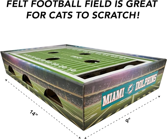 NFL Miami Dolphins Cat Scratcher & Game Day Toy - Felt Football Field with Jingle Balls