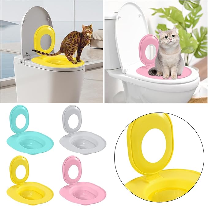 Cat Toilet Seat Training Kit,Removable Pet Toilet Training System,Washable Cleaning Pad for Cats,Reusable Plastic Trainer for Pet Cleaning,Portable Trainer for Home Pet Shop Pet Care (Grey)