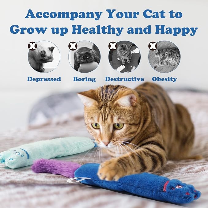 Pawaboo Cat Toys, 2 Pack Catnip Toys with Bell and Crinkle Paper, Soft and Durable Kitten Toys, Interactive Cat Toys for Indoor Cats, Cat Plush Kicker Toys for Kittens Kitty, Cute Cat Stuff