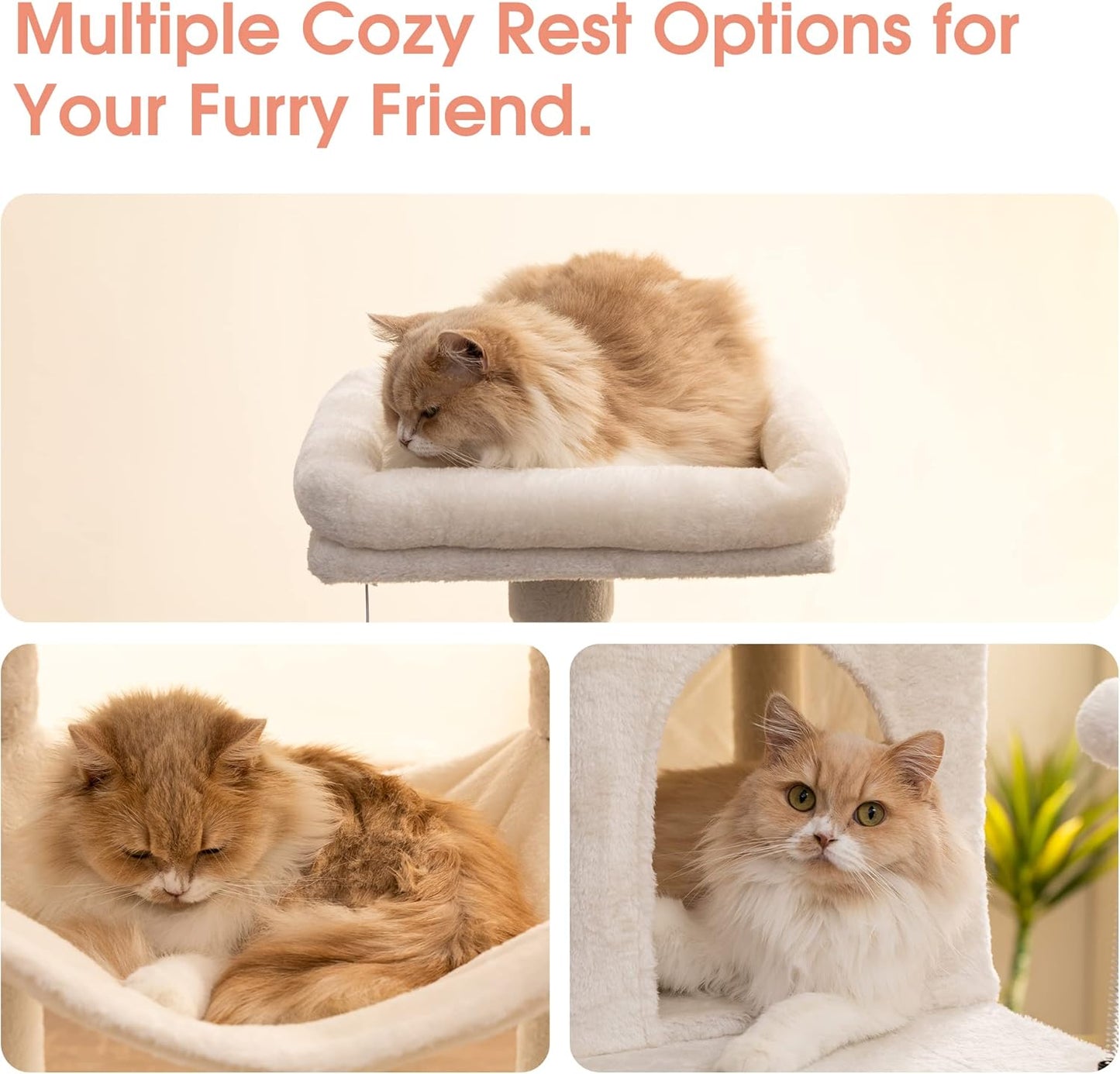 MWPO 70.1-Inch Large Cat Tree, Multi-Level Tall Cat Tower for Indoor Cats, Plush Cat Condo with Big Padded Perches, Sisal-Covered Scratching Posts, Hammock, Toys for Kittens & Cats - Beige