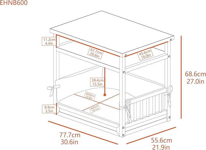 New Age Pet ECOFLEX Dog Bed Nightstand with Memory Foam Cushion - Durable, Non-Toxic Wood Plastic Composite, Easy Clean Removable Cover, Multi-Purpose Space Saver for Small Spaces, Espresso Black