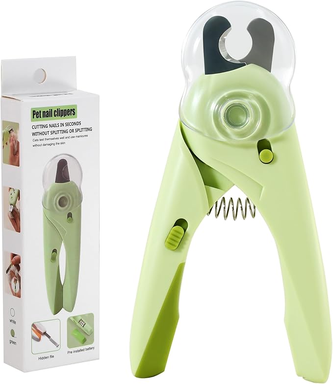 Pet Nail Clipper with Light for Cats & Small Dogs Puppies, Ultra Bright LED to Illuminate Nail Bloodline to Avoid Over Cutting, Extra-Sharp and Durable Cat Claw Trimmer with Nail File (Green)