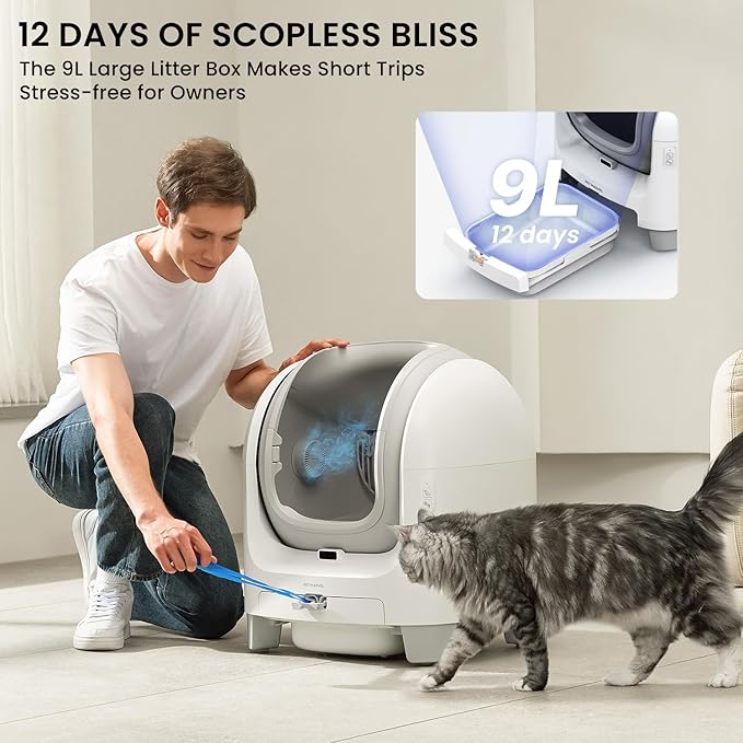 Automatic Litter Box C1: Self-Cleaning 70L Open-Top w/Health App, 4 Safety Sensors for Cats 3.3-22 lbs, Easy Clean & Waste Bags, Multi-Cat Household