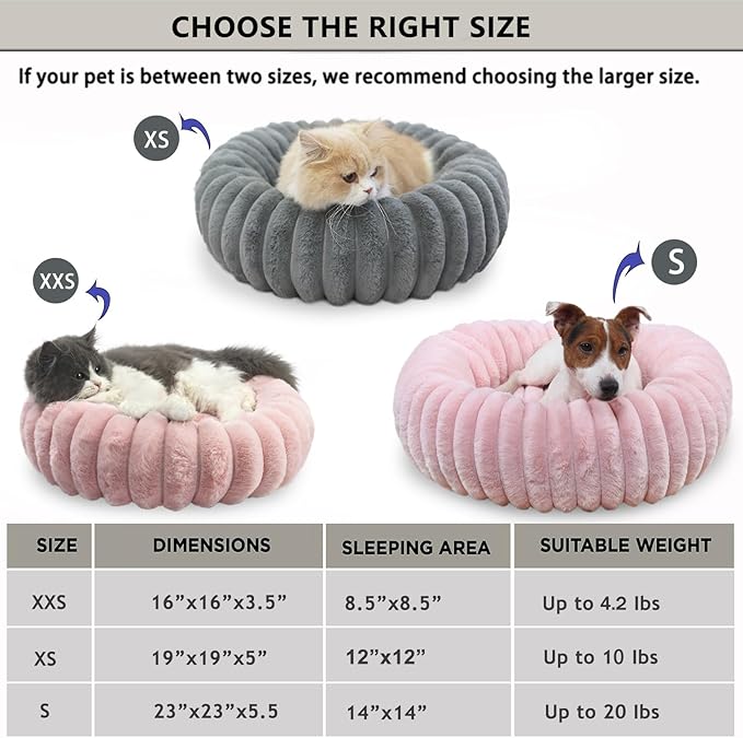Cute Cat Beds for Indoor Cats - Cuddler Dog Beds for Small Dogs Washable with Anti Slip Bottom,Soft Cozy Comfort Donut Cushion for Puppy and Kitten,Blush Pink,19x19x5 inches