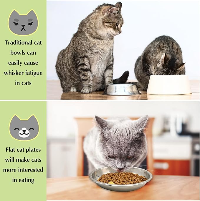 6 PCS Stainless Steel Cat Bowls, 5.5" Dia Shallow Cats Water Food Dish Replacement Whisker Fatigue Relief Plate Stackable Metal Pet Feeding Bowl Basic Bulk for Puppy Dogs Elevated Stand