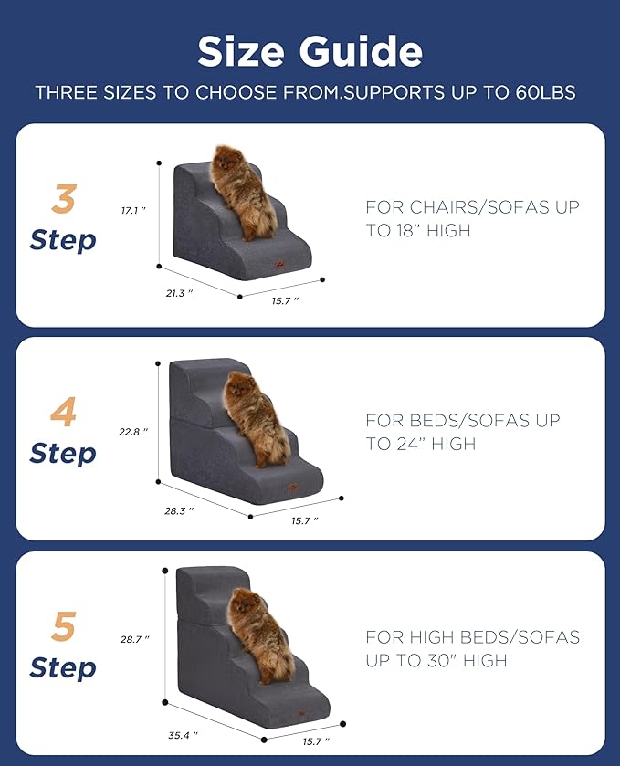 Beige Curved Dog Stairs Ramp for Small Dogs & Cats 22.8" H, 4-Step Dog Steps for Couch Sofa and Chair, Pet Stairs for Cats, Non-Slip Balanced Pet Steps