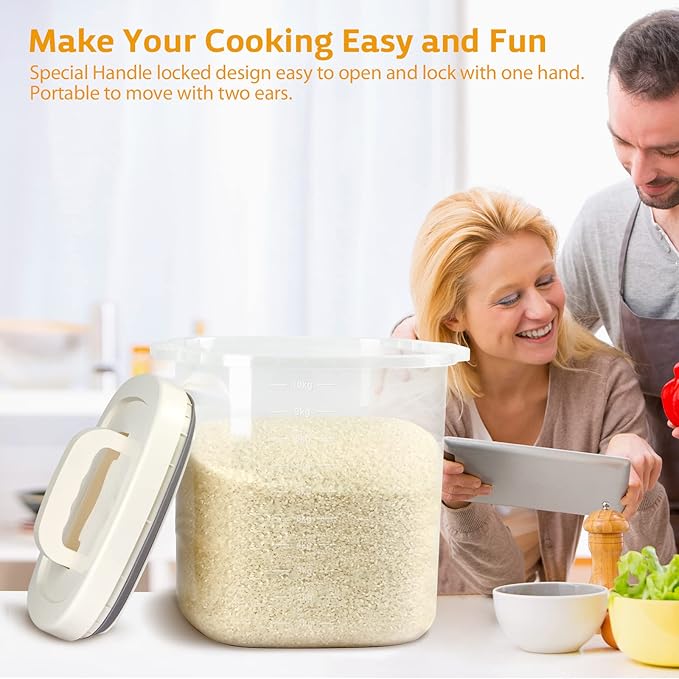 Large Airtight Food Storage Container Bin, 20-lb Dry Food Rice Container with Lid-Lock Handle and Measuring Cup. Cereal, Flour Dog Cat Pet Food Containers