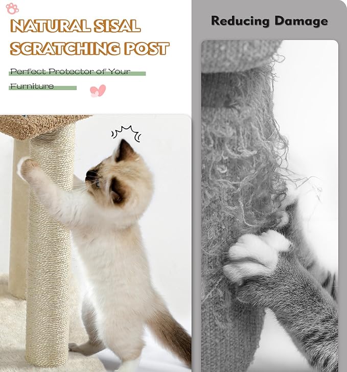 Made4Pets Cat Tree, Carpet Cat Tower Grey for Indoors Cats, Cute Wood Kitty Condo with Scratching Post and Pad, 29" Multi-Level Modern Activity Climbing Furniture for Small and Medium Cats