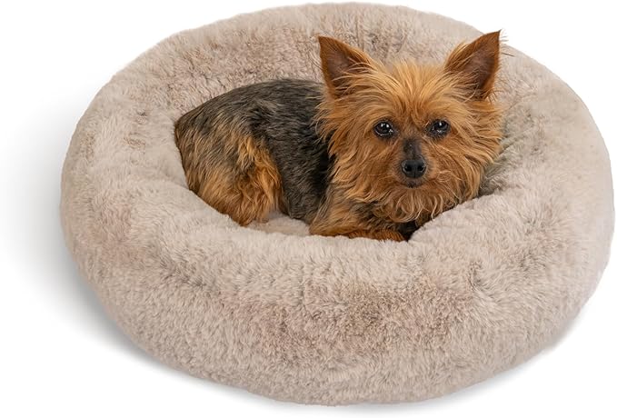 Best Friends by Sheri SnuggleSoft Faux Fur Calming Donut Bed for Dogs and Cats, Brown, Extra Small, 18x18