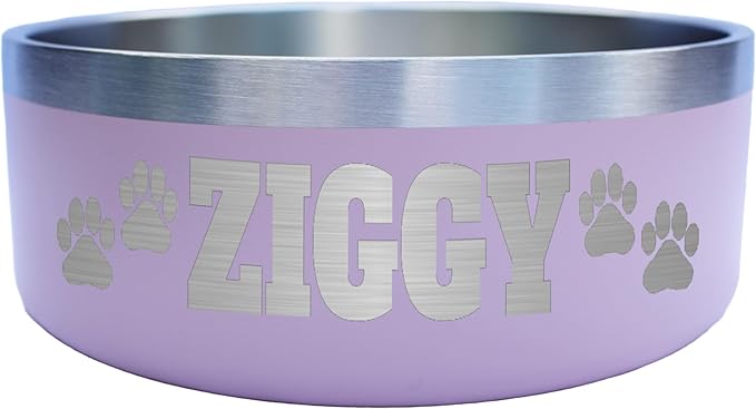 Custom Dog Bowl with Paws and Name - Engraved, Nonslip, Personalized, Custom Cat Bowl, 304 Stainless Steel, Feeding, Pet Supplies (Light Pink, Medium -32oz)
