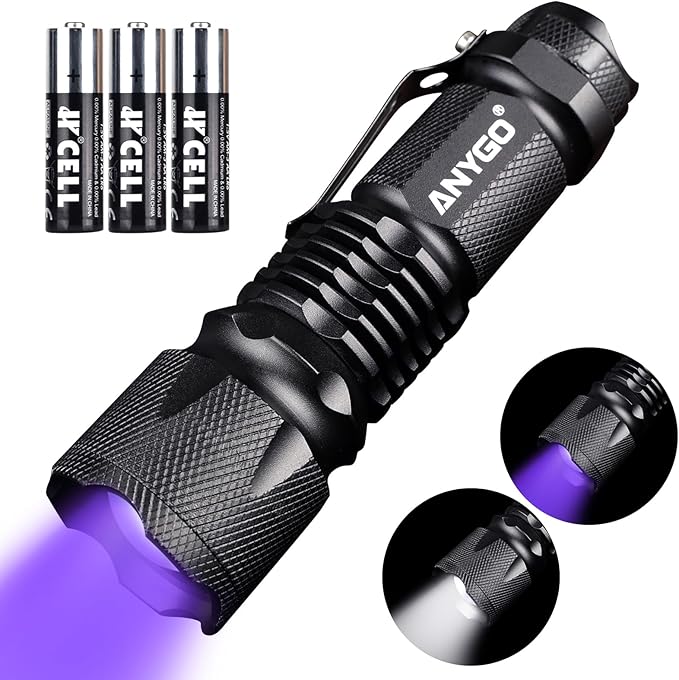 2-in-1 Black Light & White LED Flashlight, 395 nM UV Flashlight with Clip, 500Lm White LED Zoomable Tactical Flashlight, 4 Modes, IP55, UV Black Light for Pet Urine Detection, Resin Curing & Scorpions