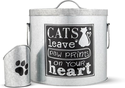 Silver 20lb Cat Food Storage with Scoop | Pet Container for food that can fit in the pantry | Modern Beautiful Cat Pet Food Storage Container