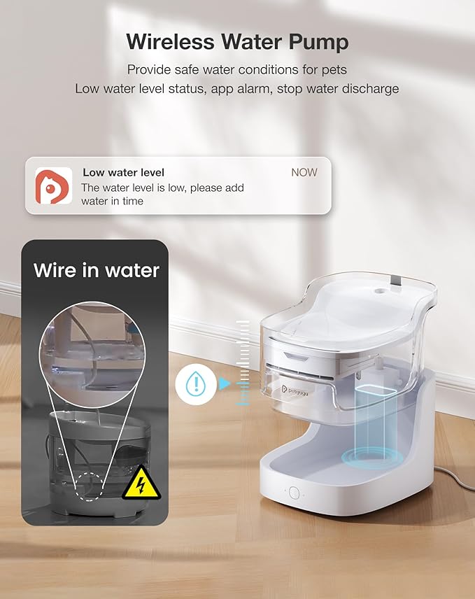 Cat Water Fountain, Automatic Water Dispenser, 2L Pet Water Fountain Transparent Water Tank, 8 Layers Filters Cat Fountain Dog Water Fountain Wireless Pump 2.4G WiFi PF1L