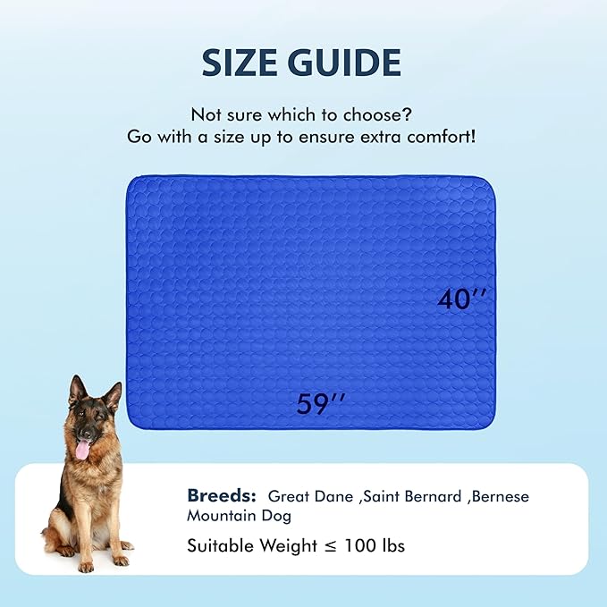 MICROCOSMOS Summer Cooling Mat & Sleeping Pad- Water Absorption Top, Materials Safe, Easy Carry, EZ Clean. Keep Cooling for Pets, Kids and Adults.(Dark Blue, 59" x 40")