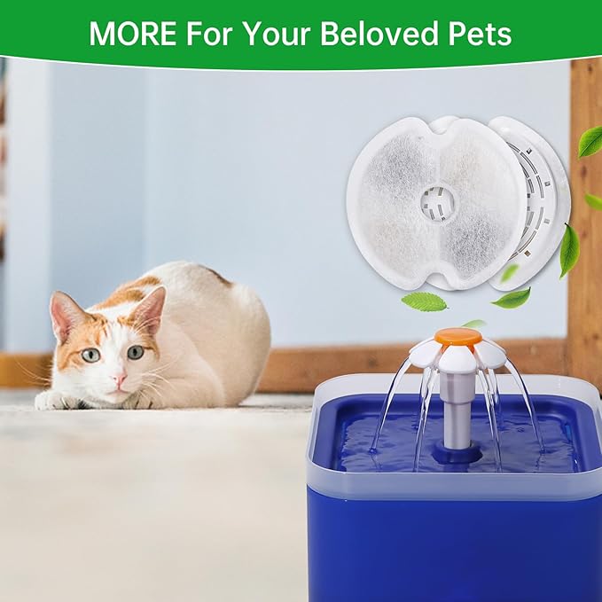 4 Packs Cat Water Fountain Filters for Ultra Silent Cat Fountain 67oz/2L with LED Night Light, Triple Filtration System Activated Carbon Filter with Pre-Filter Sponges for Pet Water Fountain