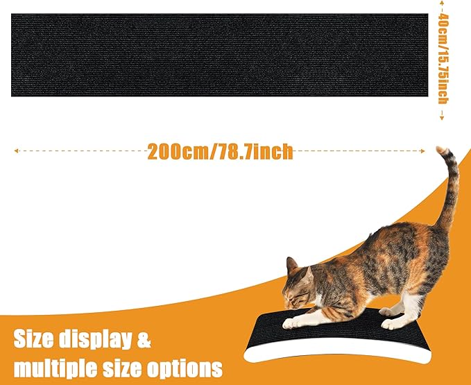 Cat Scratching mat Self-Adhesive, Trimmable Furniture Protector for Couch, Sofa, Wall & Cat Trees - Durable Scratch Pad with Nano Tape, DIY Climbing Carpet for Indoor Cats (Black, 78.7"x15.8")
