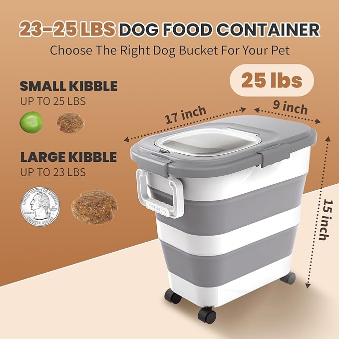23-25 Lbs Airtight Dog Food Storage Container,Collapsible Pet food storage Container,All-in-One Cat Food Container Set with Scoops,Can Covers & Can Opener Spoons,Small Bin and Waste Bags