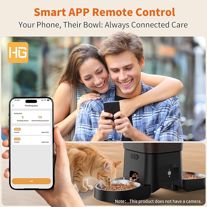 HoneyGuaridan Automatic Cat Feeder with 5G WiFi,3.5L Automatic Cat Food Dispenser for 2 Cats, APP Control Dispenser, Dual Power Supply,Desiccant Bag,10s Meal Call Black
