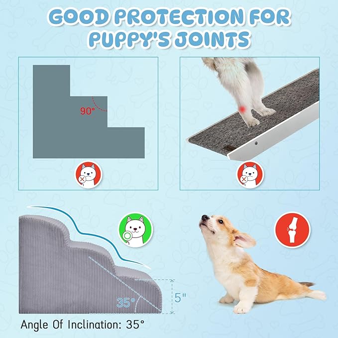 Dog Stairs Steps for High Bed: 3 Steps Pet Steps for Small Dogs and Cats Non-Slip Removable Washable Cover Ramp for Indoor Outdoor Car Couch Sofa(H: 16")