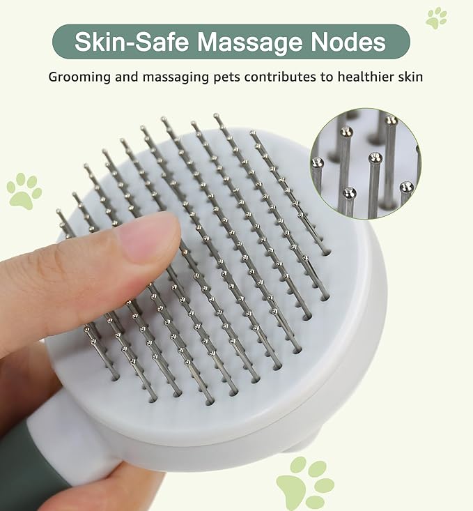 Pet Self-Cleaning Slicker Brush for Dogs & Cats, Deshedding Grooming Comb, Removes Loose Undercoat Hair & Mats, Skin-Friendly Massaging Tool for Long/Short Fur, Large & Small Breeds (Green)