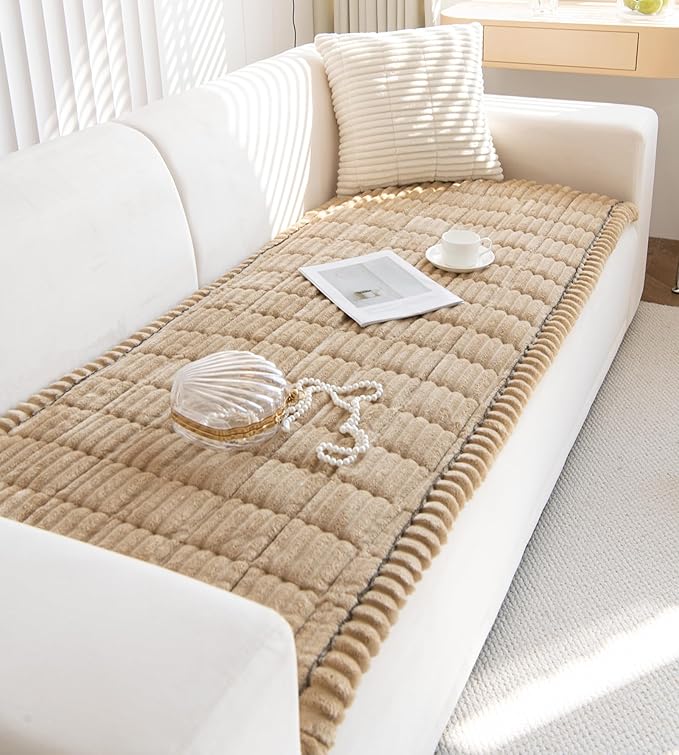 Faux Fur Plush Dog Couch Cover 3D Stripe Fuzzy Sofa Cover Non-Slip Fluffy Dog Bed Cover Pet Blanket Sofa Couch Furniture Protector for Puppy Large Dog Cat (Coffee,31"x63")